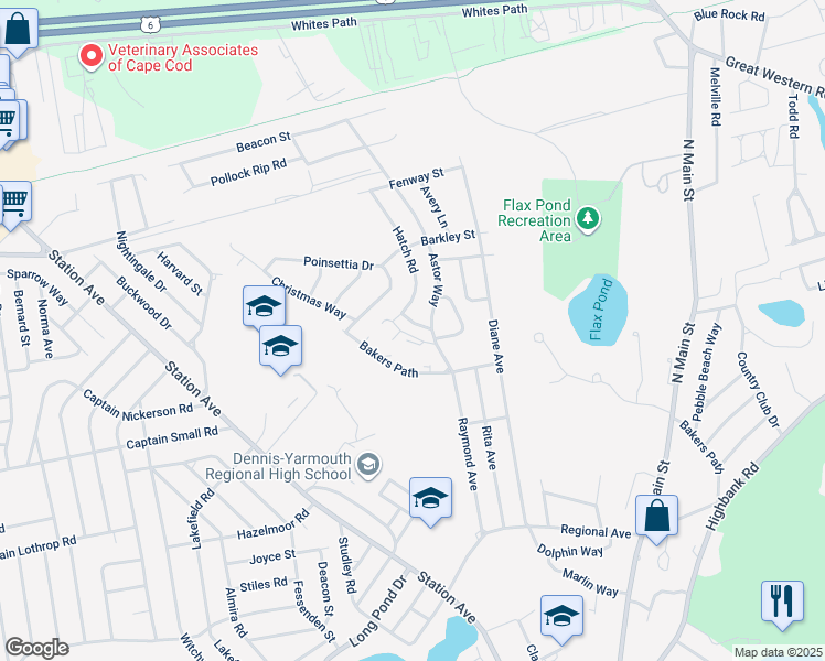 map of restaurants, bars, coffee shops, grocery stores, and more near 7 Copley Place in Yarmouth