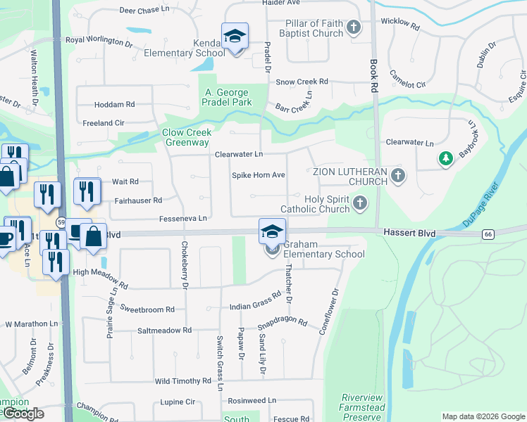 map of restaurants, bars, coffee shops, grocery stores, and more near 4819 Snapjack Circle in Naperville