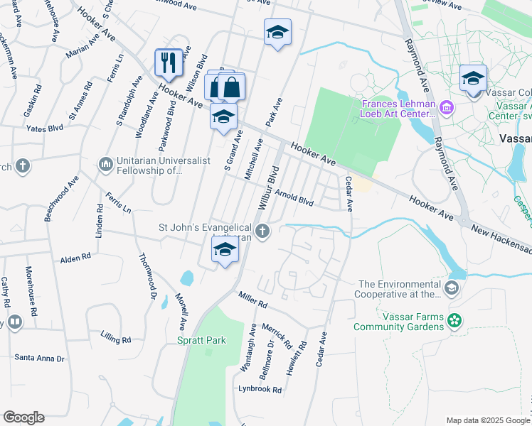 map of restaurants, bars, coffee shops, grocery stores, and more near 35 Wilbur Boulevard in Poughkeepsie
