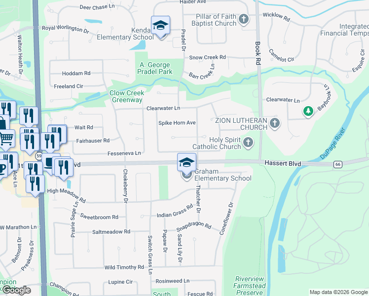 map of restaurants, bars, coffee shops, grocery stores, and more near 4819 Snapjack Circle in Naperville