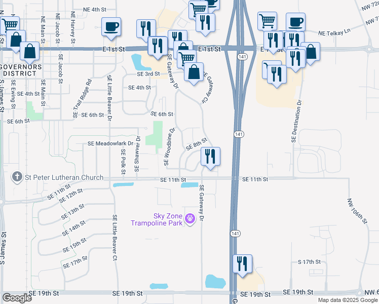 map of restaurants, bars, coffee shops, grocery stores, and more near 808 Southeast Crossings Lane in Grimes