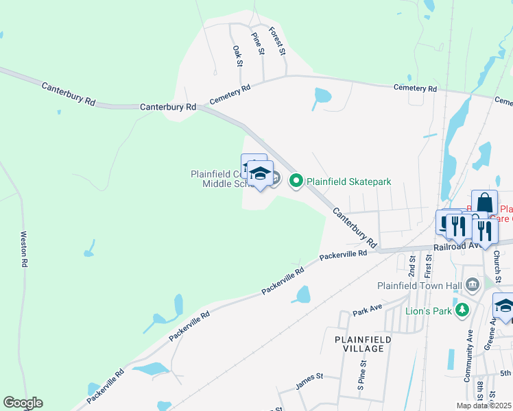 map of restaurants, bars, coffee shops, grocery stores, and more near 75 Canterbury Road in Plainfield