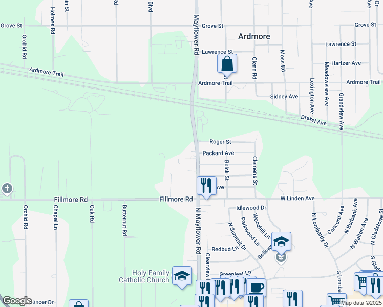 map of restaurants, bars, coffee shops, grocery stores, and more near 23561 Murphy Lane in South Bend