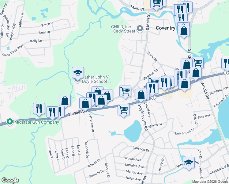 map of restaurants, bars, coffee shops, grocery stores, and more near 5 Ian St in Coventry