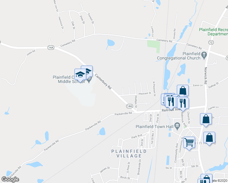 map of restaurants, bars, coffee shops, grocery stores, and more near 42 Canterbury Road in Plainfield