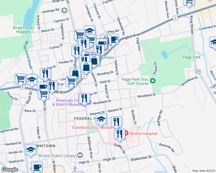 map of restaurants, bars, coffee shops, grocery stores, and more near 58 Walnut Street in Bristol