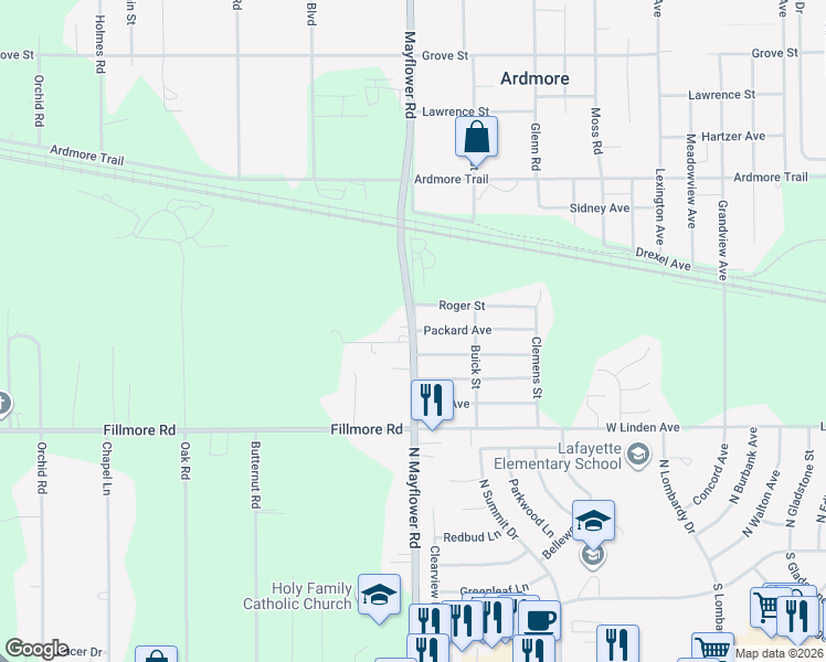 map of restaurants, bars, coffee shops, grocery stores, and more near 5000 Packard Avenue in South Bend