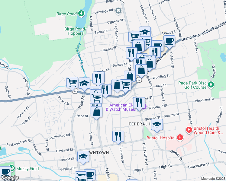 map of restaurants, bars, coffee shops, grocery stores, and more near 68 Ingraham Street in Bristol