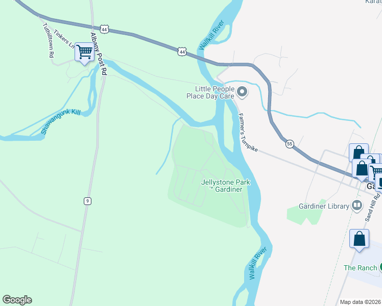 map of restaurants, bars, coffee shops, grocery stores, and more near 46 Bevier Road in Gardiner