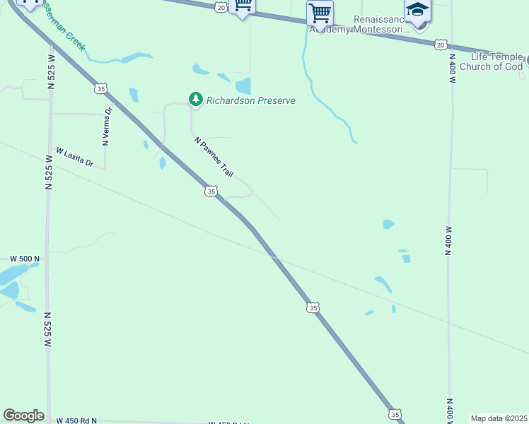 map of restaurants, bars, coffee shops, grocery stores, and more near 5054 North Pawnee Trail in La Porte