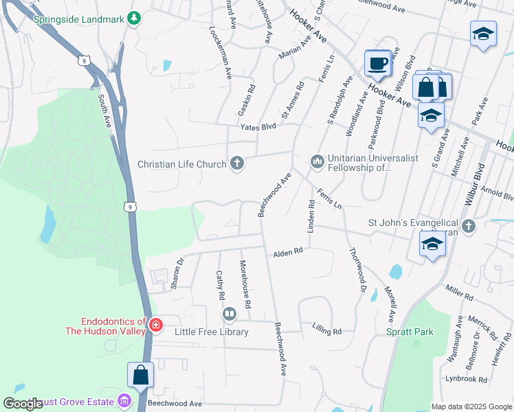 map of restaurants, bars, coffee shops, grocery stores, and more near 119 2nd Mile Drive in Poughkeepsie