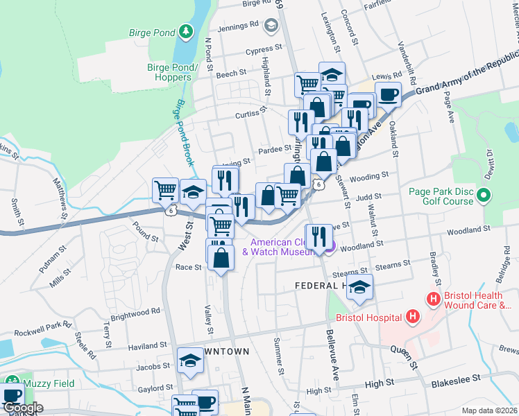 map of restaurants, bars, coffee shops, grocery stores, and more near 68 Ingraham Street in Bristol