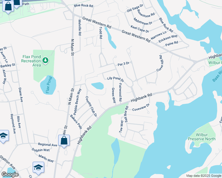 map of restaurants, bars, coffee shops, grocery stores, and more near 33 Green Way in Yarmouth
