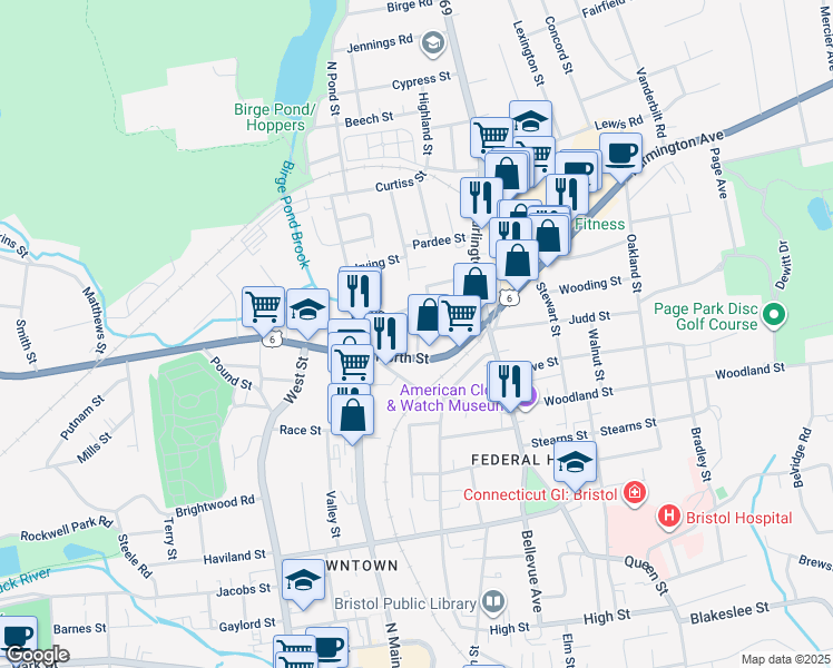 map of restaurants, bars, coffee shops, grocery stores, and more near 68 Ingraham Street in Bristol