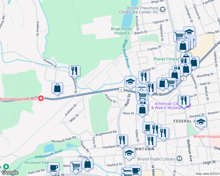 map of restaurants, bars, coffee shops, grocery stores, and more near 5 Franklin Street in Bristol
