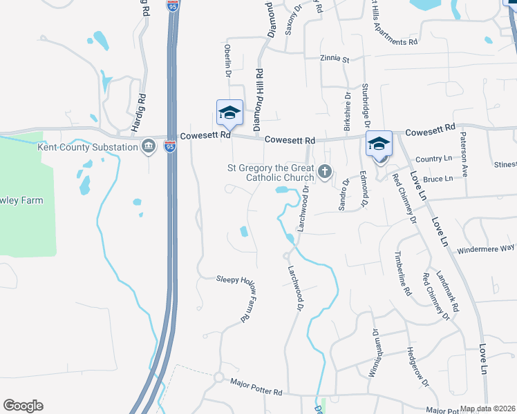 map of restaurants, bars, coffee shops, grocery stores, and more near 5 Green Meadow Dr in Warwick