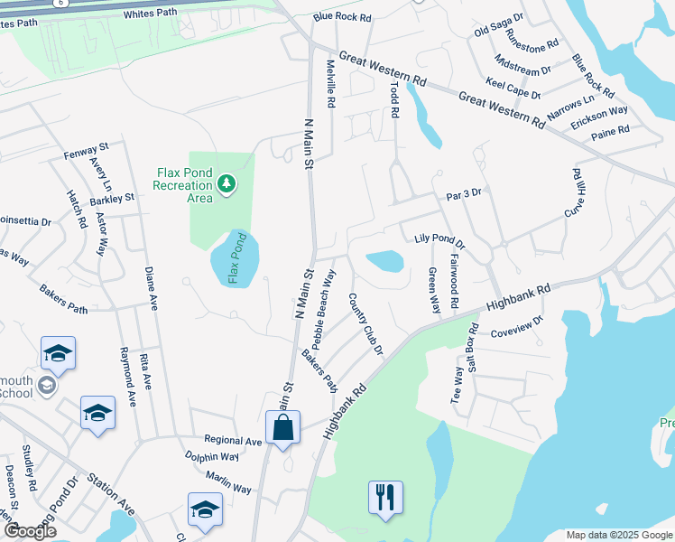 map of restaurants, bars, coffee shops, grocery stores, and more near 56 Pebble Beach Way in Yarmouth