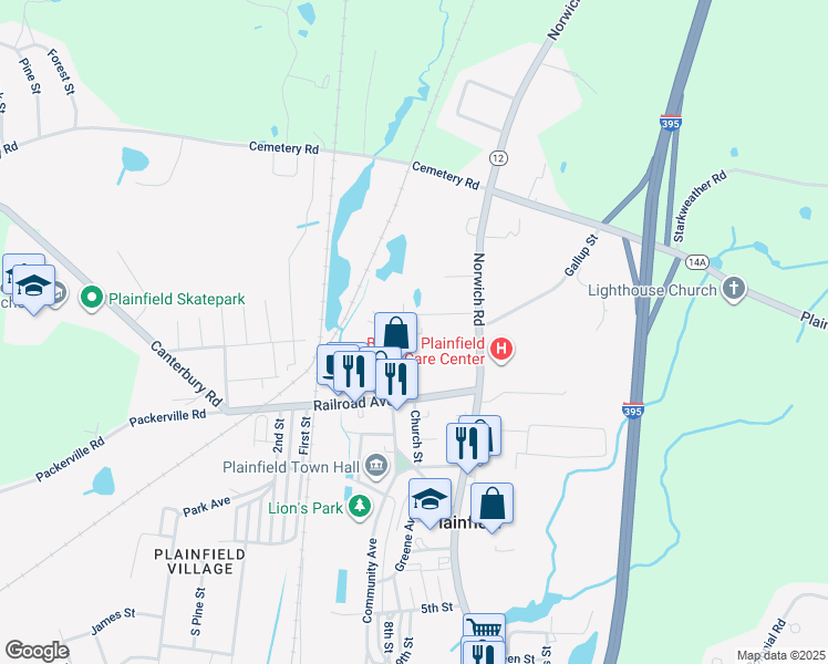 map of restaurants, bars, coffee shops, grocery stores, and more near 14 Winsor Avenue in Plainfield