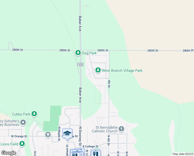 map of restaurants, bars, coffee shops, grocery stores, and more near 41 Hoover Boulevard in West Branch