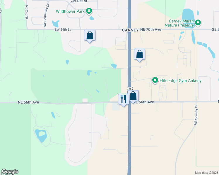 map of restaurants, bars, coffee shops, grocery stores, and more near 1220 Northeast 66th Avenue in Des Moines
