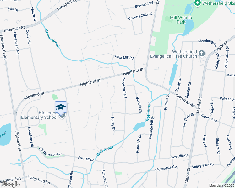 map of restaurants, bars, coffee shops, grocery stores, and more near 146 Surrey Drive in Wethersfield