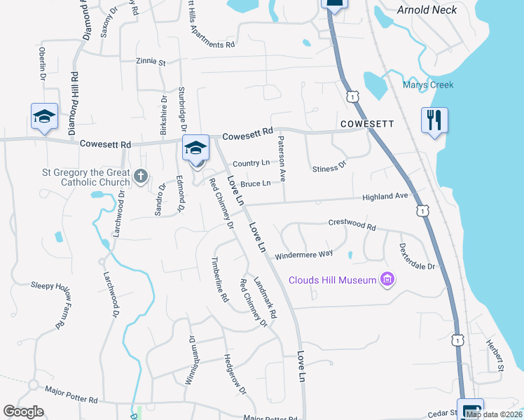 map of restaurants, bars, coffee shops, grocery stores, and more near 258 Highland Avenue in Warwick