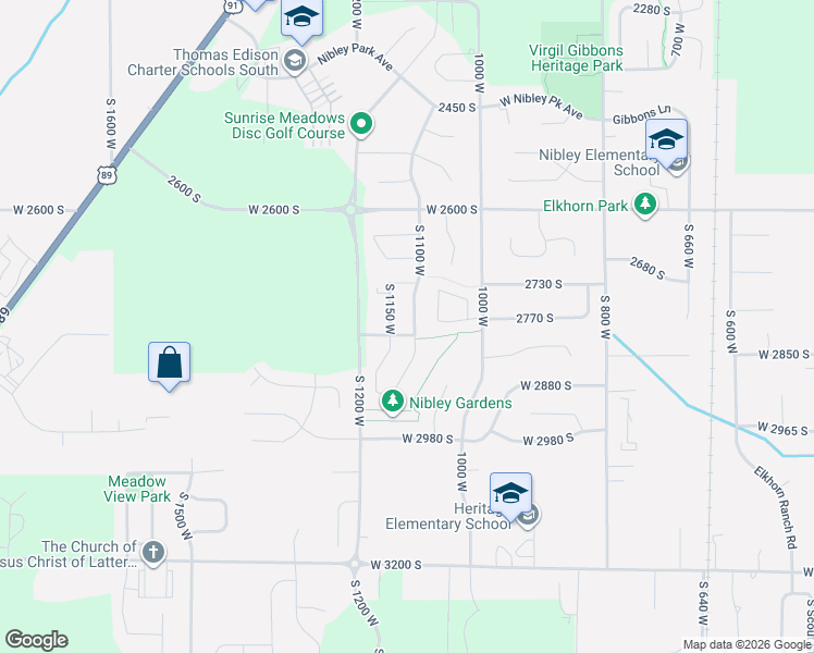 map of restaurants, bars, coffee shops, grocery stores, and more near 2783 South 1100 West in Nibley
