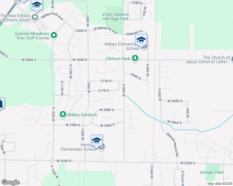 map of restaurants, bars, coffee shops, grocery stores, and more near 842 2770 South in Nibley