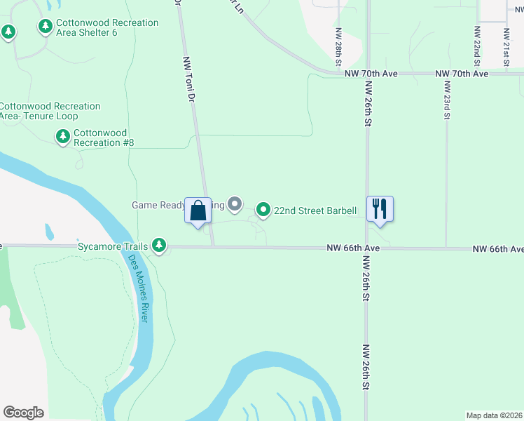 map of restaurants, bars, coffee shops, grocery stores, and more near 3129 Northwest Prairie Lane in Des Moines