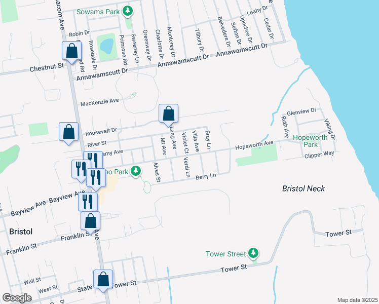 map of restaurants, bars, coffee shops, grocery stores, and more near 79 Hopeworth Avenue in Bristol