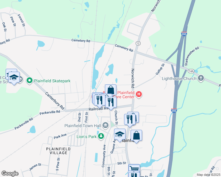 map of restaurants, bars, coffee shops, grocery stores, and more near 14 Winsor Avenue in Plainfield