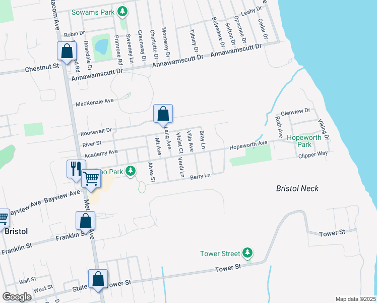 map of restaurants, bars, coffee shops, grocery stores, and more near 79 Hopeworth Avenue in Bristol
