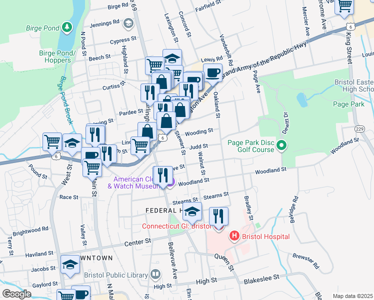 map of restaurants, bars, coffee shops, grocery stores, and more near 82 Judd Street in Bristol