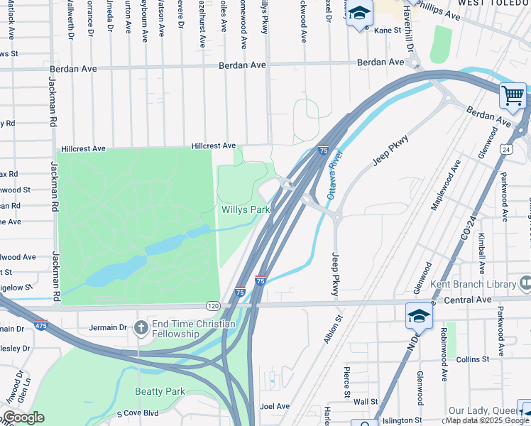 map of restaurants, bars, coffee shops, grocery stores, and more near in Toledo