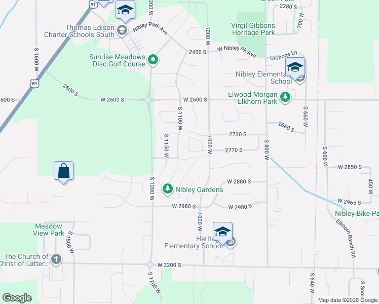 map of restaurants, bars, coffee shops, grocery stores, and more near 1070 2770 South in Logan