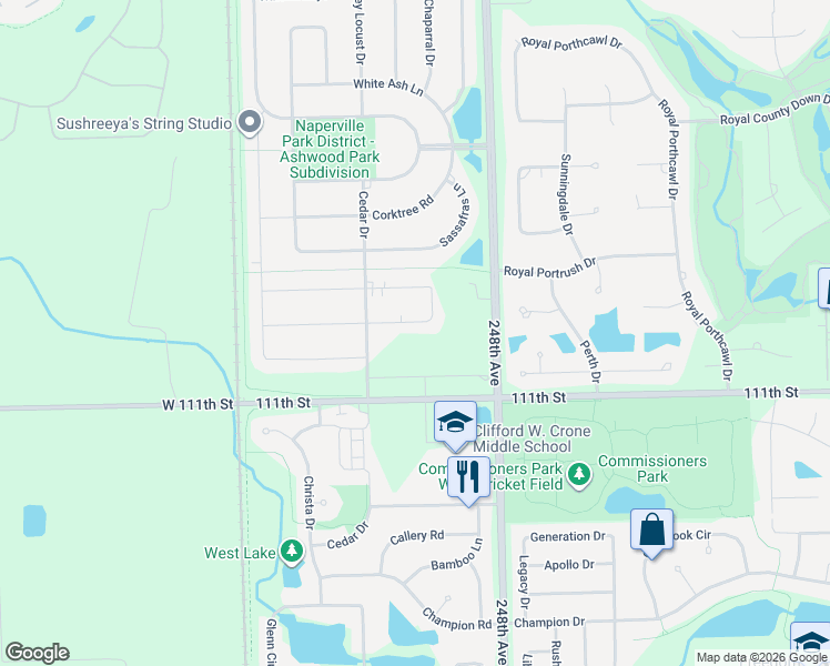 map of restaurants, bars, coffee shops, grocery stores, and more near 4272 Lacebark Lane in Naperville