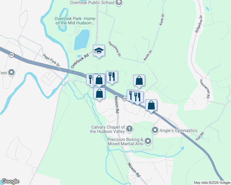 map of restaurants, bars, coffee shops, grocery stores, and more near 421 Manchester Road in Poughkeepsie