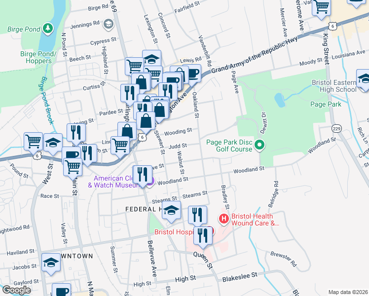 map of restaurants, bars, coffee shops, grocery stores, and more near 58 Walnut Street in Bristol