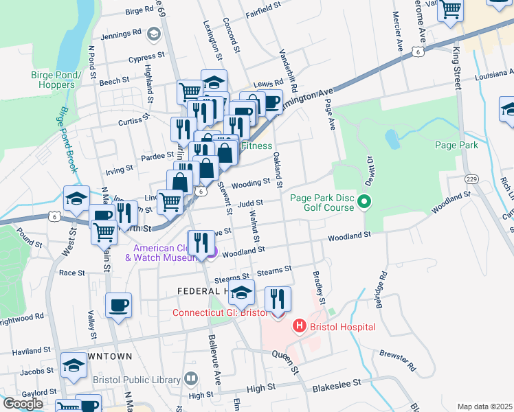 map of restaurants, bars, coffee shops, grocery stores, and more near 58 Walnut Street in Bristol