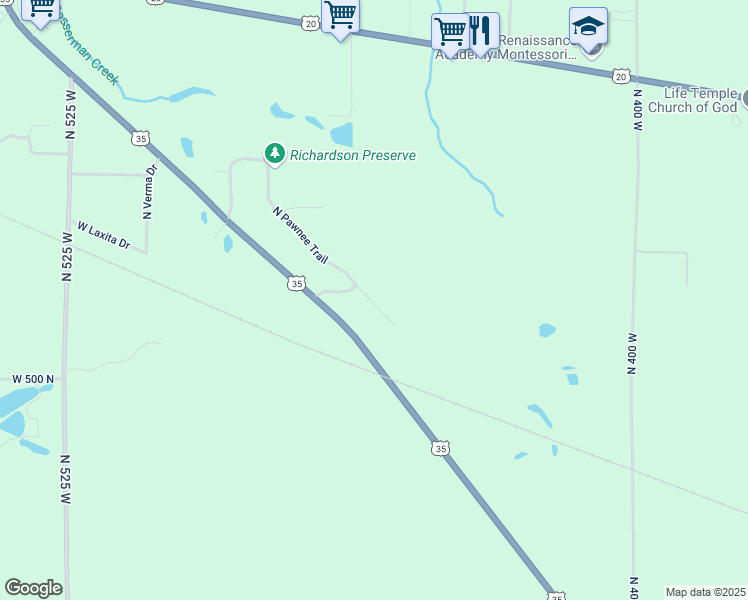 map of restaurants, bars, coffee shops, grocery stores, and more near 5054 North Pawnee Trail in La Porte