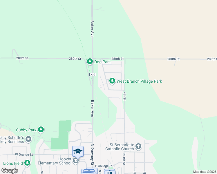 map of restaurants, bars, coffee shops, grocery stores, and more near 41 Hoover Boulevard in West Branch