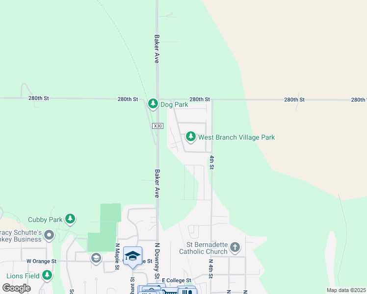 map of restaurants, bars, coffee shops, grocery stores, and more near 41 Hoover Boulevard in West Branch