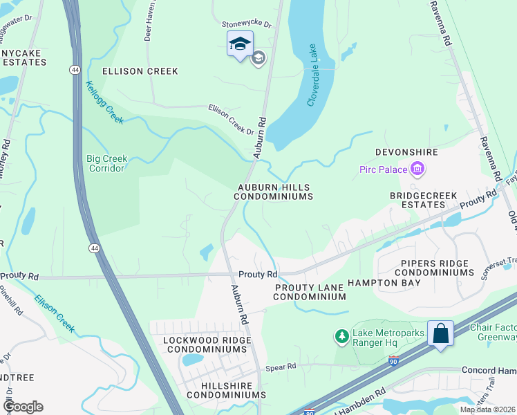 map of restaurants, bars, coffee shops, grocery stores, and more near 6871 Auburn Road in Painesville