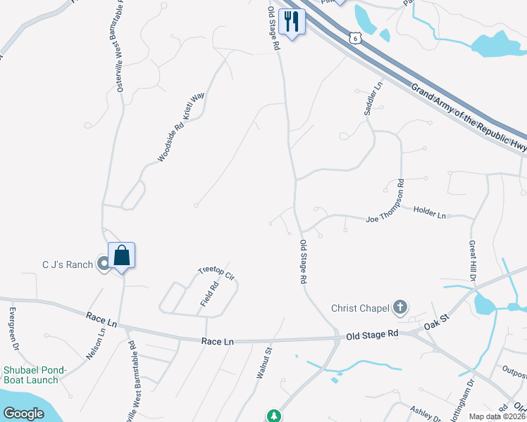 map of restaurants, bars, coffee shops, grocery stores, and more near 40 Hane Road in Barnstable