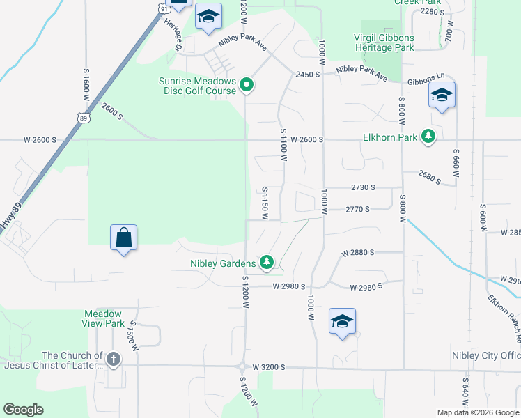 map of restaurants, bars, coffee shops, grocery stores, and more near 2771 South 1150 West in Nibley
