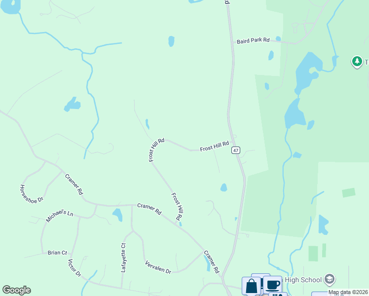 map of restaurants, bars, coffee shops, grocery stores, and more near 42 Frost Hill Road in Pleasant Valley