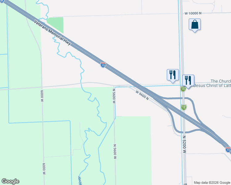 map of restaurants, bars, coffee shops, grocery stores, and more near 9568 North 5600 West in Elwood