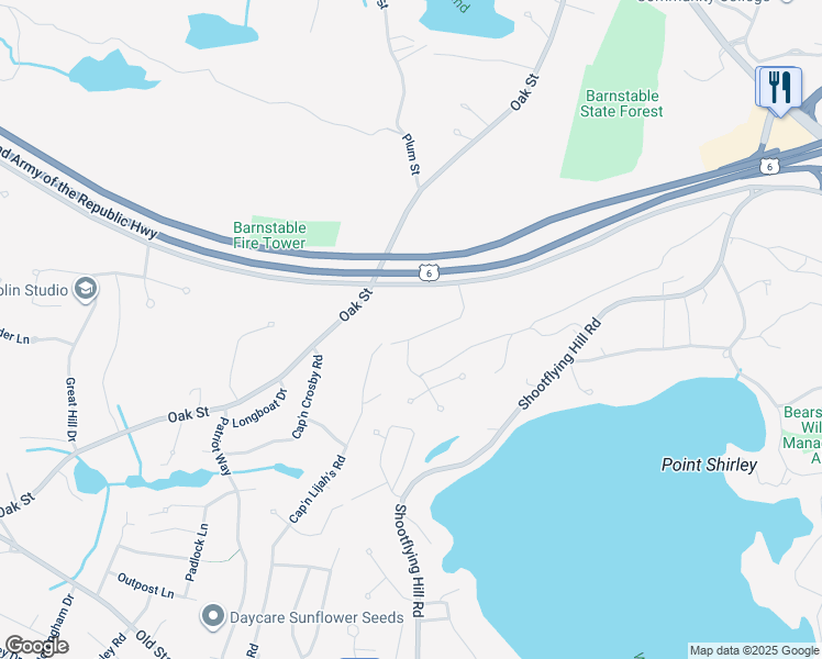 map of restaurants, bars, coffee shops, grocery stores, and more near 12 Cap'n Jac's Road in Barnstable
