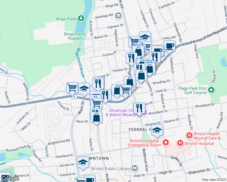 map of restaurants, bars, coffee shops, grocery stores, and more near 68 Ingraham Street in Bristol