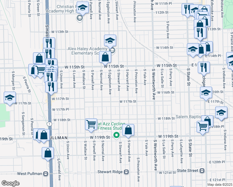 map of restaurants, bars, coffee shops, grocery stores, and more near 410 West 117th Street in Chicago